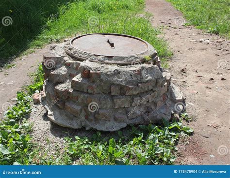 Old Brick Well Sewer Closed Manhole With Pit Stock Photo Image Of