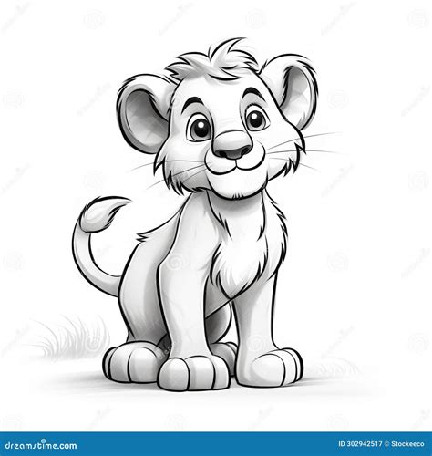 Simple 6b Pencil Drawing Of A Cute Lion Character For Kids Stock
