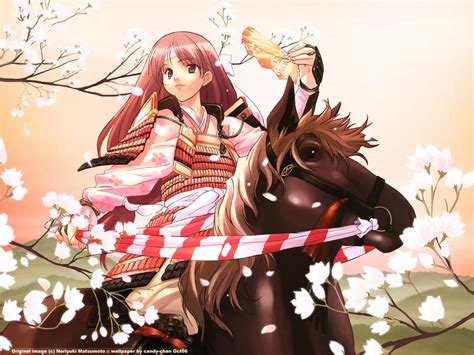 Animal Armor Brown Eyes Brown Hair Fan Flowers Headband Horse Japanese