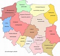 Woiwodschaften von Polen mit Hauptstädten - Landkarte