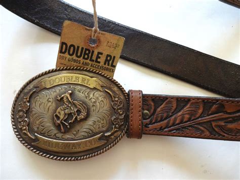 New Ralph Lauren Rrl Vintage Rodeo Buckle Tooled Brown Leather Belt 30