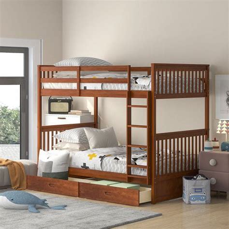 Churanty Twin Over Twin Bunk Bed With Two Storage Drawers Solid Wood
