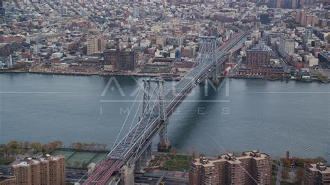 The Williamsburg Bridge In Autumn New York City Aerial Stock Photo