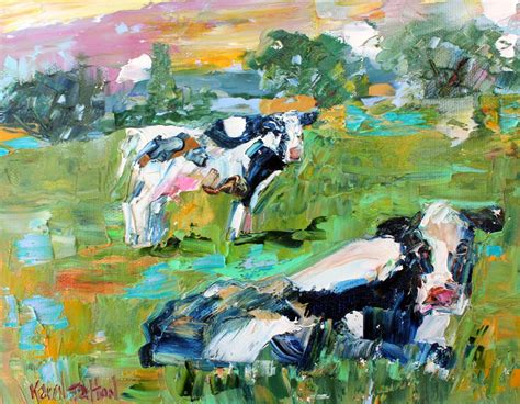 Cow Farm Painting Original Oil Abstract Impressionism Fine Art