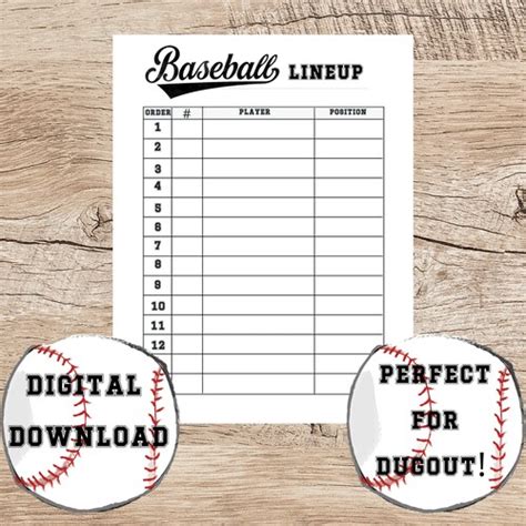 Baseball Lineup Printable Team Organizer Tee Ball Roster Etsy