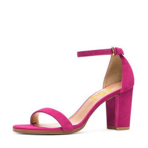 Hot Pink Block Heel Sandals Ankle Strap Heels For Date Going Out Fsj