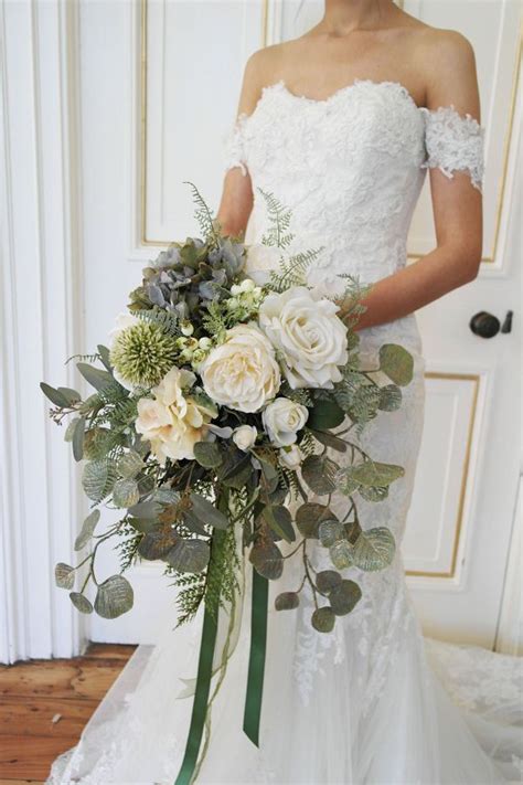 Wrap around the flowers and tuck some of the greenery between the. Eucalyptus Bridal Bouquet | Large wedding bouquet, Gold ...
