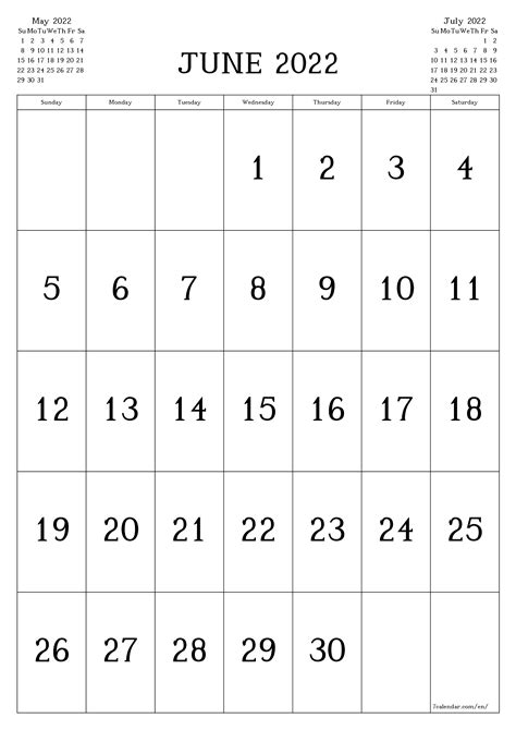 June 2022 Calendar Printable Monthly Calendar