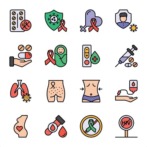 Aids And Hiv Colored Line Icons Sets 2734886 Vector Art At Vecteezy