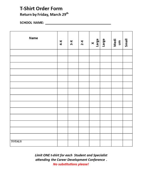 Printable T Shirt Order Form Template Printable Templates