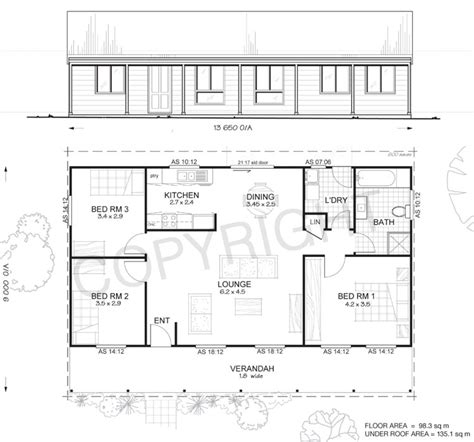 Forest 3 Met Kit Homes 3 Bedroom Steel Frame Kit Home Floor Plan