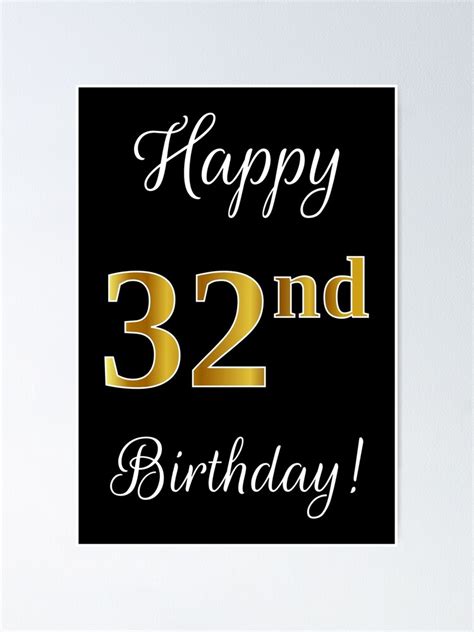 Elegant Faux Gold Look Number Happy 32nd Birthday Black
