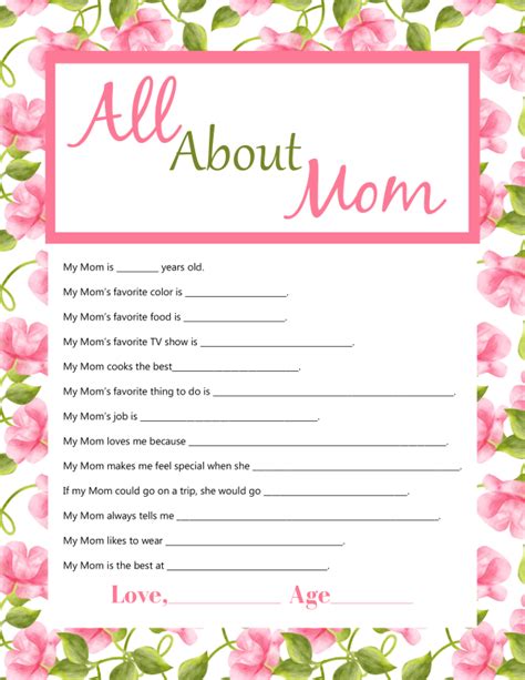 Mothers Day Questionnaire Printable A Cup Full Of Sass