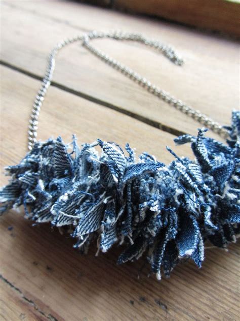 Upcycled Denim Necklace Fabric Jewelry Denim Jewelry Textile Jewelry