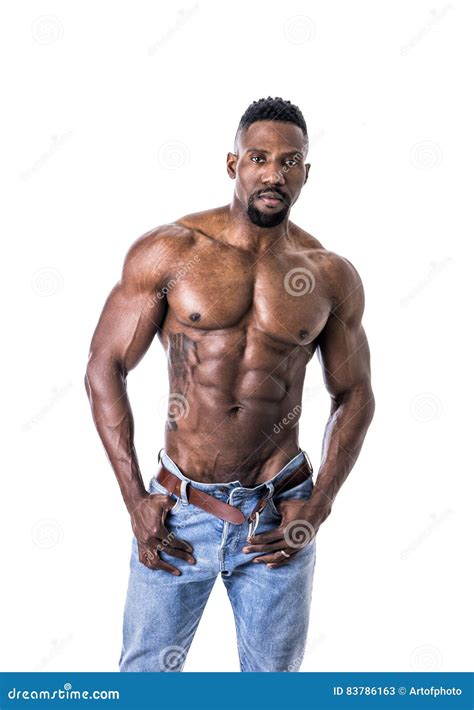 African American Bodybuilder Man Naked Muscular Torso Stock Image