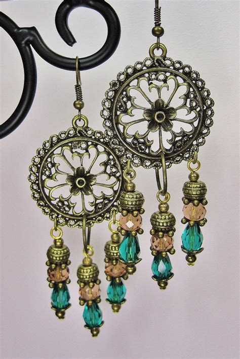 Gypsy Cowgirl Chandelier Dangle Drop Brass Turquoise Glass Etsy
