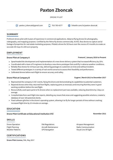 Drone Pilot Resume Cv Example And Writing Guide