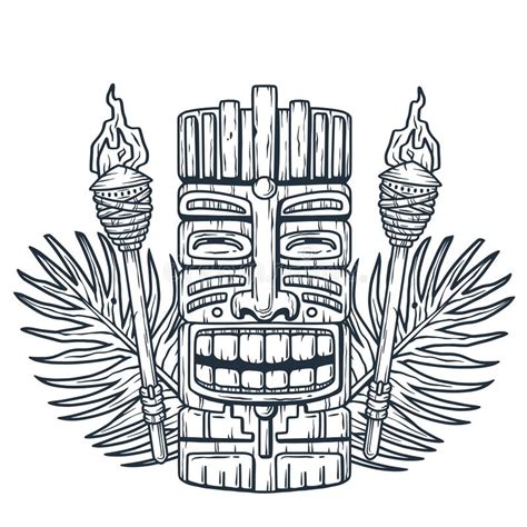 Set Of Hawaii Tiki Mask Or Face Idol Ethnic Totem Stock Vector Illustration Of Symbol Shaka