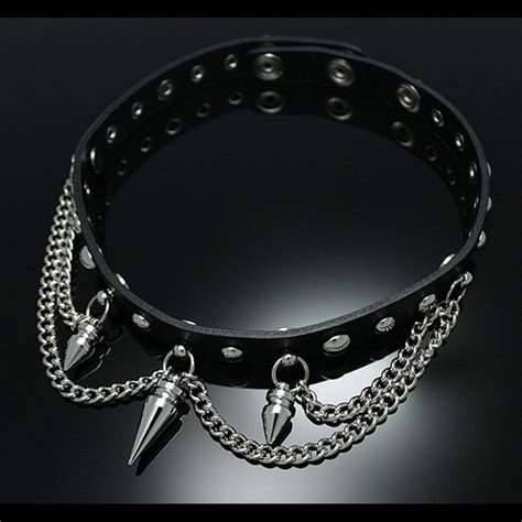 Collar Punk Goth Emo Spike Real Leather Choker Necklace Leather Choker Necklace Leather