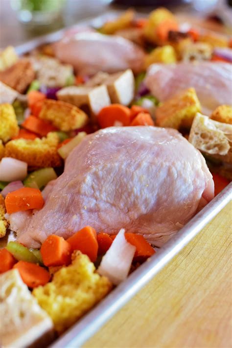 • preheat oven to 375°f. Chicken and Dressing Sheet Pan Supper | Recipe | Sheet pan ...