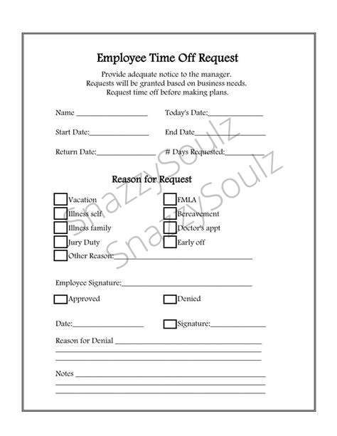 Time Off Request Form Free Letter Templates