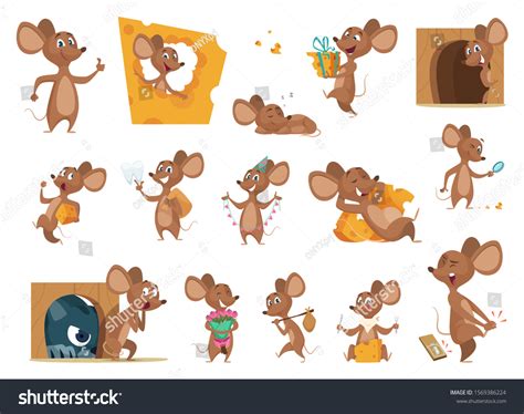 Mouse Cartoon Small Mice Action Poses Stock Vector Royalty Free