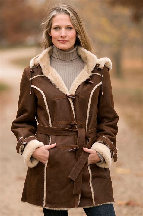Womens Rosewood Hooded Shearling Sheepskin Coat Overland