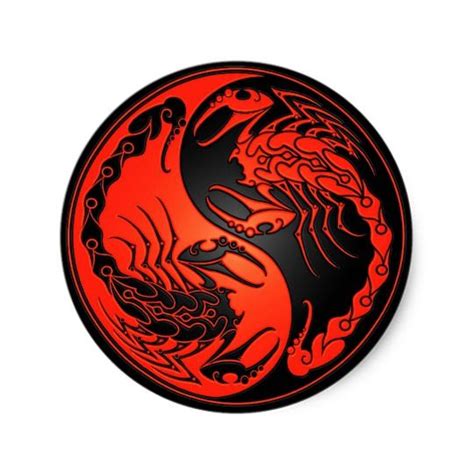 Red And Black Yin Yang Scorpions Classic Round Sticker Scorpio Zodiac