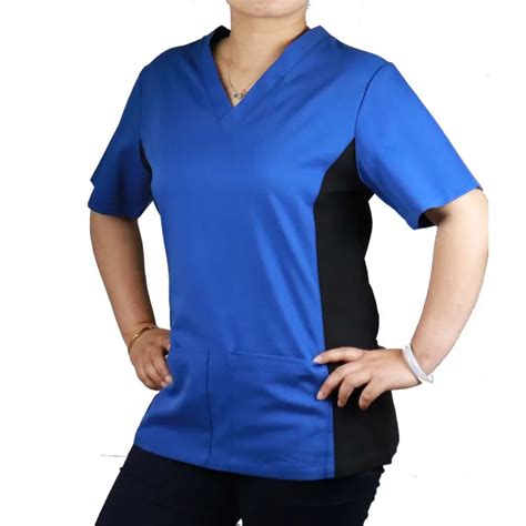 Wholesale Color Block Healthcare Polyester Rayon Spandex Scrubs Top For