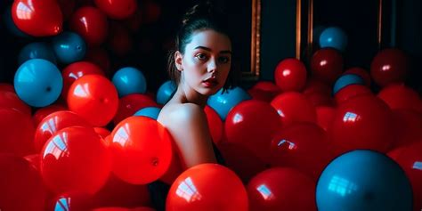 Premium Ai Image A Woman Sits In A Room Full Of Balloons