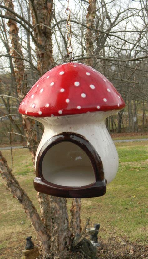 Beautiful, contemporary bird feeder from neiman marcus. Ceramic Mushroom Blue Toadstool Hanging Ceramic Bird ...