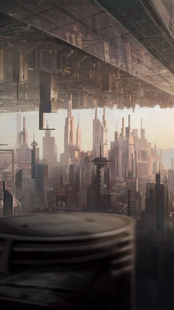 Wallpaper Upside Down World Sci Fi Two Dimension Futuristic City