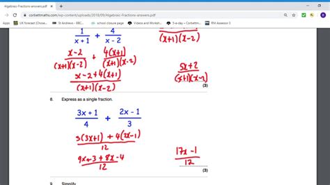 Algebraic Fractions Addition Subtraction And Division Practice From Corbettmaths Youtube