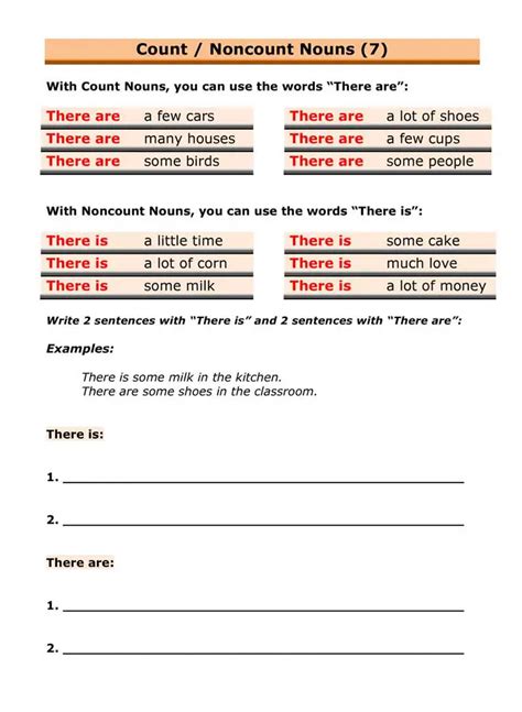 Esl Grammar Count Noncount Nouns With There Are And There Is