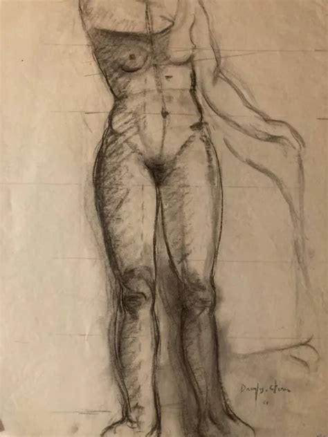 Beautiful Drawing Charcoal Paper Naked Woman Erotic Jean Dreyfus