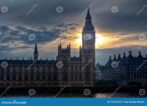 Big Ben Houses Of Parliament Sunset Evening Thames London Uk Stock