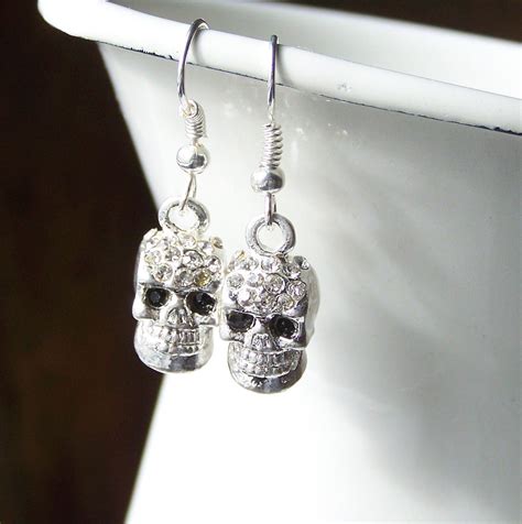 Skull Earrings Skeleton Earrings Rhinestone By Maggiescorner