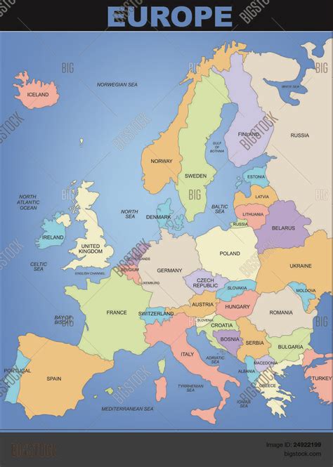 Illustrated Detailed Map Europe Vector And Photo Bigstock