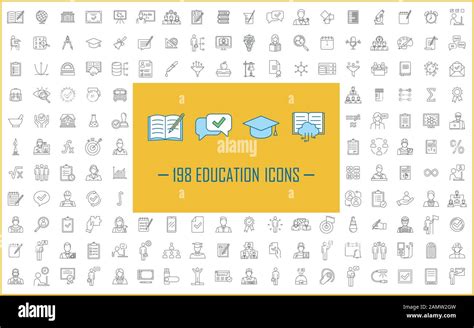 Education Linear Icons Big Set Thin Line Contour Symbols Isolated Vector Outline Illustrations