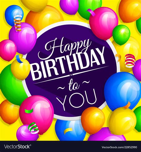 Happy Birthday Greeting Card Bunch Balloons Vector Image