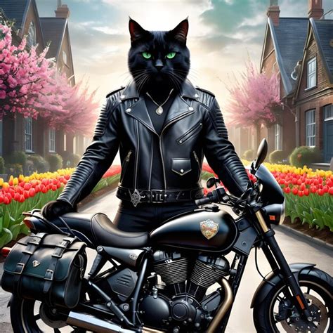 Premium Photo The Black British Cat Biker Looks Incredibly Cool As He