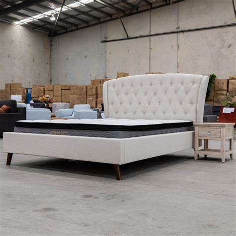 Charlotte Queen Fabric Bed Oat White Warehouse Furniture Clearance