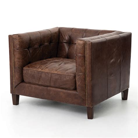 Abbott Vintage Cigar Tufted Leather Club Chair | Zin Home