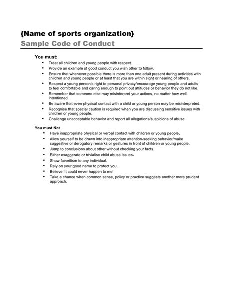 Free Code Of Conduct Template Word