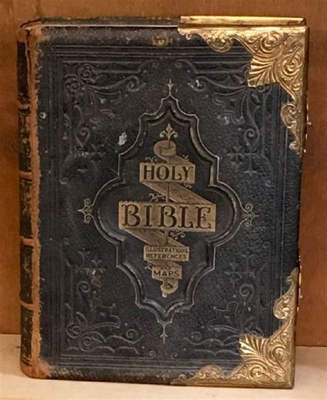 Large Antique Bible Illustrated Decorative Brass Corners A