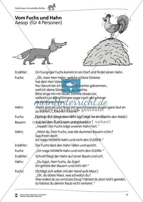 fabel vom fuchs und hahn text meinunterricht