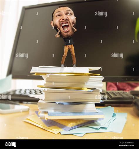 Screaming Tired Man Office Worker Holding His Huge Tired Head Funny