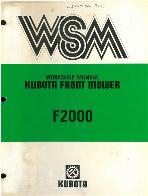 Kubota Front Mower F2000 F2000 Mkii F2400 Workshop Service Manual F 2000