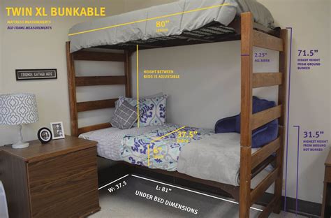 Measurements For A Twin Xl Bunkable Bed Dorm Room Bedding Dorm Bedding Twin Xl Dorm Bunk Beds