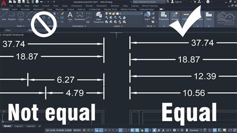 How To Apply The Equal Spacing Between Dimensions In Autocad Youtube